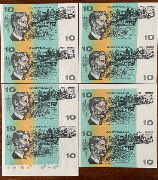 Australia 1991 $10 Fraser/Cole Banknote Uncut pairs x 4. R313