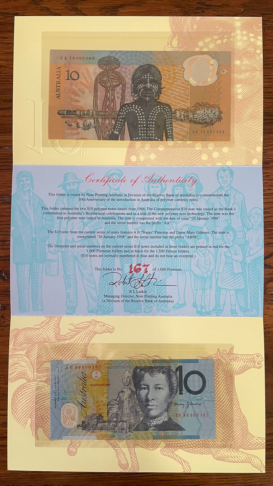 Australia 1998 10th Anniversary of Polymer Banknotes Premium $10 Folder