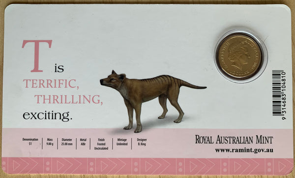 2015 Aussie Alphabet Coloured $1 coin "T" Tasmanian Tiger