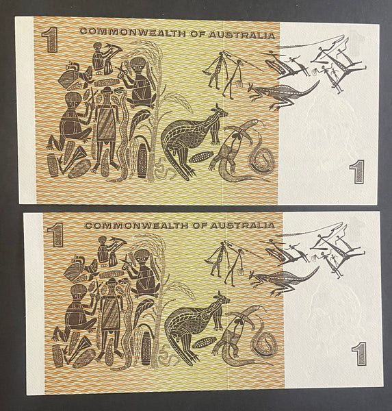 Australia 1974 R74 $1 Commonwealth of Australia Phillips/Wheeler Uncirculated PAIR