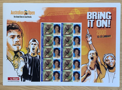 2006 Australia Open Bring it On $1.10  Souvenir stamp sheet