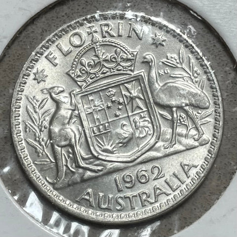 Australia 1962 Mint 2/- Florin Silver Coin about Uncirculated