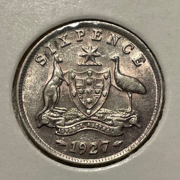 Australia 1927 6d Sixpence Silver Coin Extremely Fine Condition