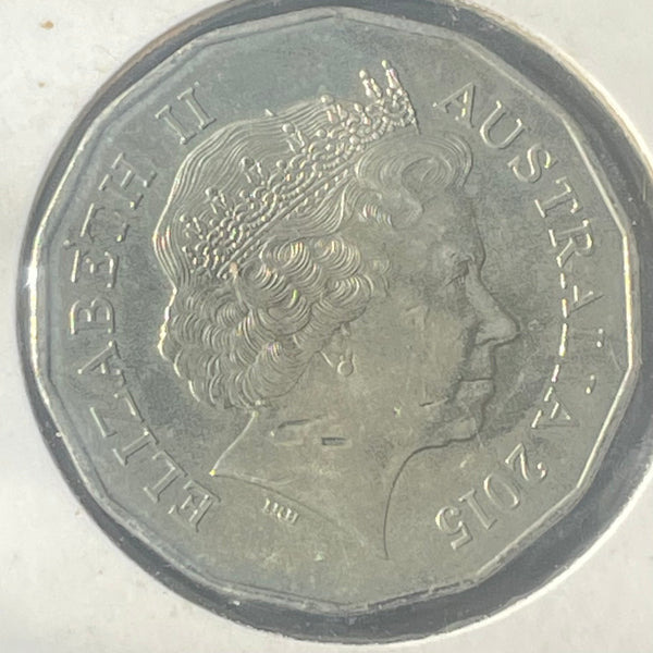Australia 2015 Royal Australian Mint Fifty Cents 50c Lunar New Year of the Goat Tetra-Decagon Lunar Series Coin in 2x2 mount