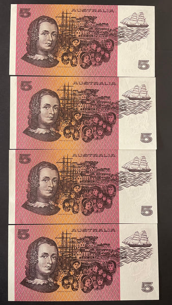R207F $5 Knight/Stone Banknote Uncirculated Run of 4 First Prefix