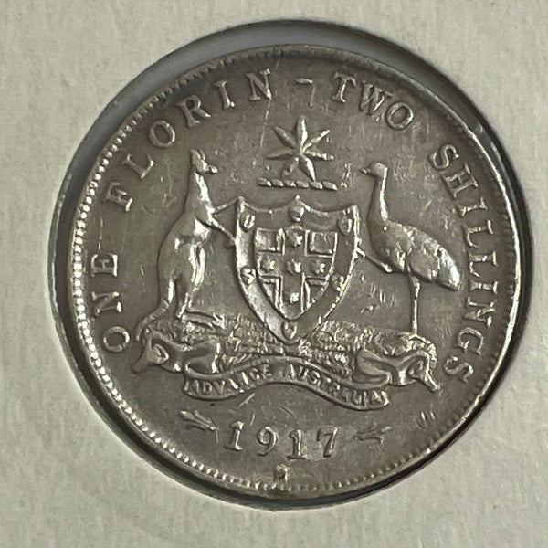 Australia 1917 2/- Florin Silver coin Very Fine Condition