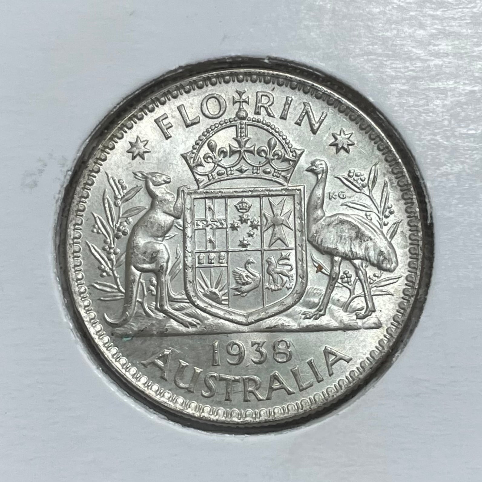 Australia 1938 Mint 2/- Florin Silver Coin about Uncirculated