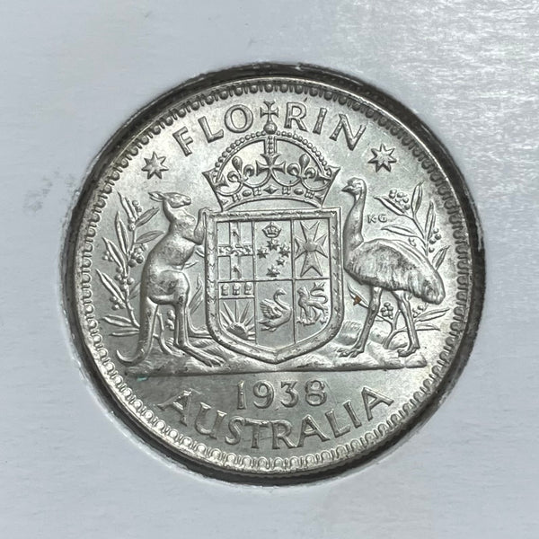 Australia 1938 Mint 2/- Florin Silver Coin about Uncirculated