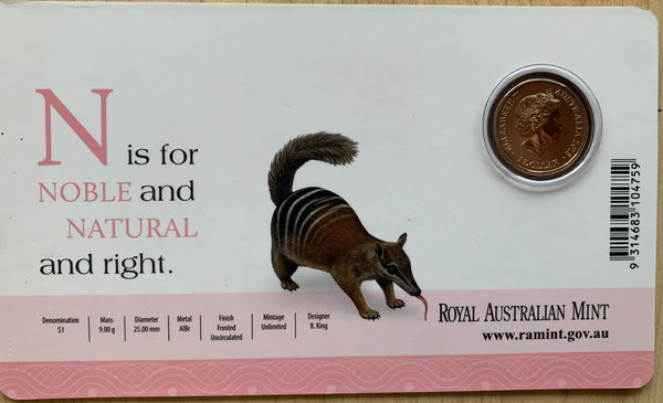 2015 Aussie Alphabet Coloured $1 coin "N" Numbat