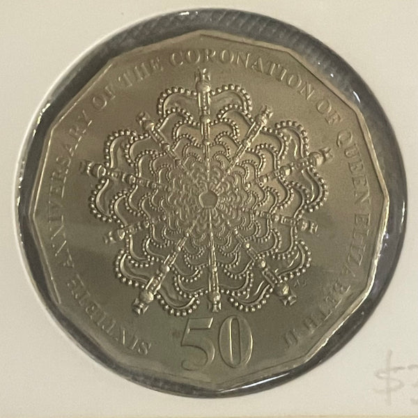 Australia 2013 50c Fifty Cents RAM 60th Anniversary Coronation Queen Elizabeth Uncirculated Coin in 2x2 mount