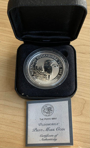 Australia 1997 Perth Mint The Australian Kookaburra "Oldsmobile" Privy Mark 1oz .999 Silver Coin