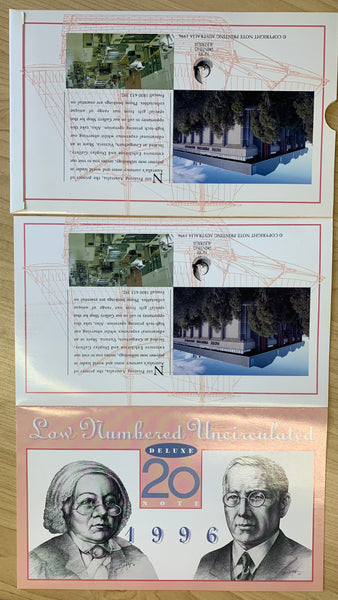 Australia 1996 $20 Fraser Evans Polymer banknote AA96 serial number R416cF  Uncirculated