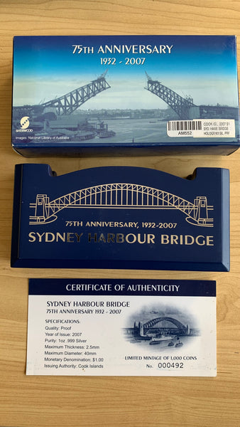 2007 Sydney Harbour Bridge Cook Islands  $1 Perth Mint 1oz Silver Proof Coin