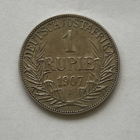 German East Africa 1907 J One Rupee  Silver.