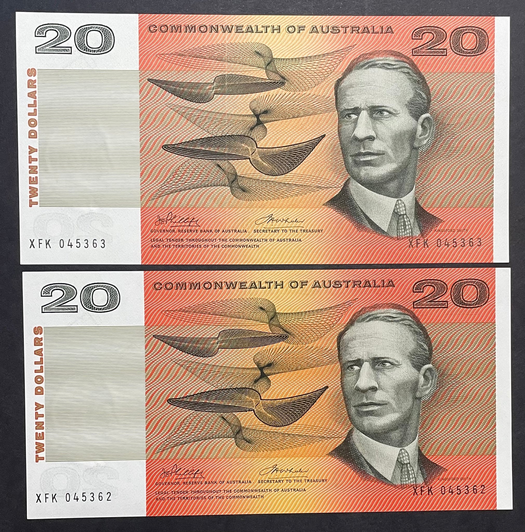 Australia 1972 $20 Commonwealth of Australia Phillips Wheeler Banknote Pair Uncirculated R404
