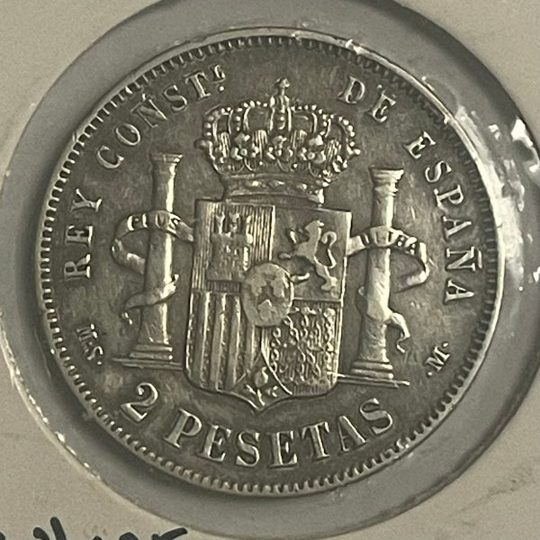 Spain 1882 2 Pesetas Silver coin