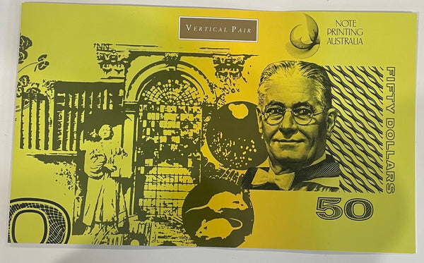 Australia 1994 $50 Paper Uncut Vertical Pair Banknotes Black Serial Number In Folder