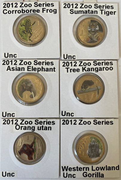 2012 Royal Australian Mint $1 Animals of the Zoo series Set of 6 Coins