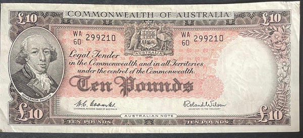 Australia Banknote 1960 R63 £10 Ten Pounds Coombs/Wilson Banknote