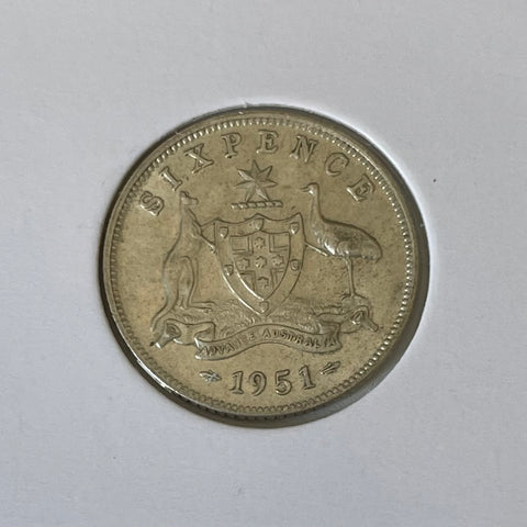 Australia 1951  6d Sixpence Silver Extremely Fine Condition