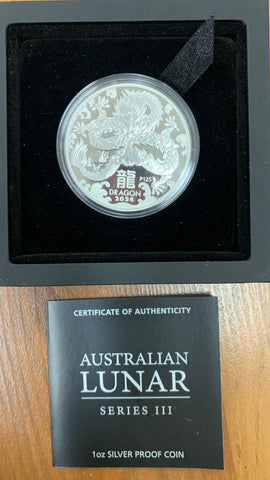 2024 Australia Lunar New Year of the Dragon $1 .9999 1oz Silver Proof Coin