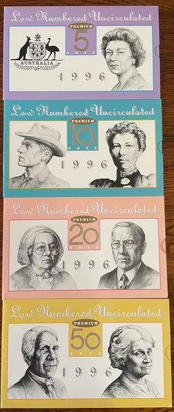 Australia 1996 Premium Banknote Folders Set of 4 matching Red Serial Numbers