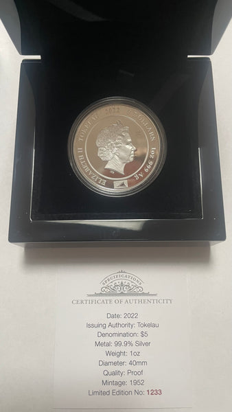 2022 Tokelau $5 Queen Elizabeth II Accession Fine 1oz Silver Proof Coin