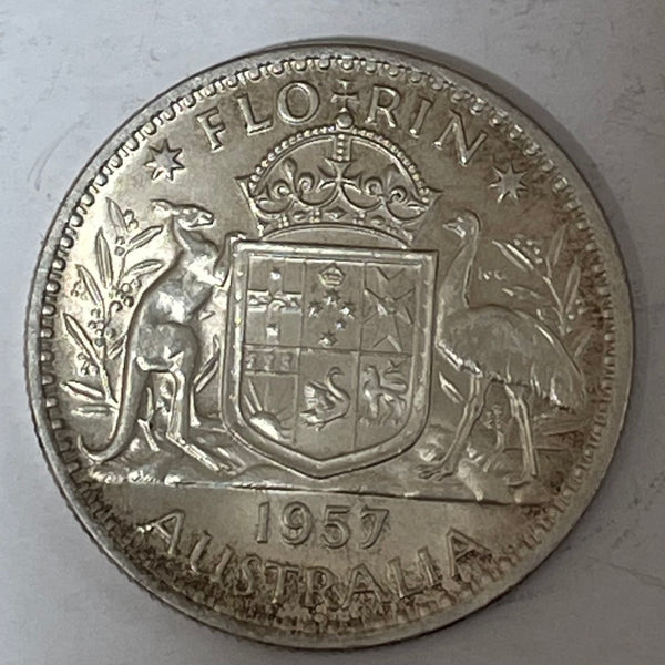 Australia 1957 2/- Florin Silver Coin Uncirculated