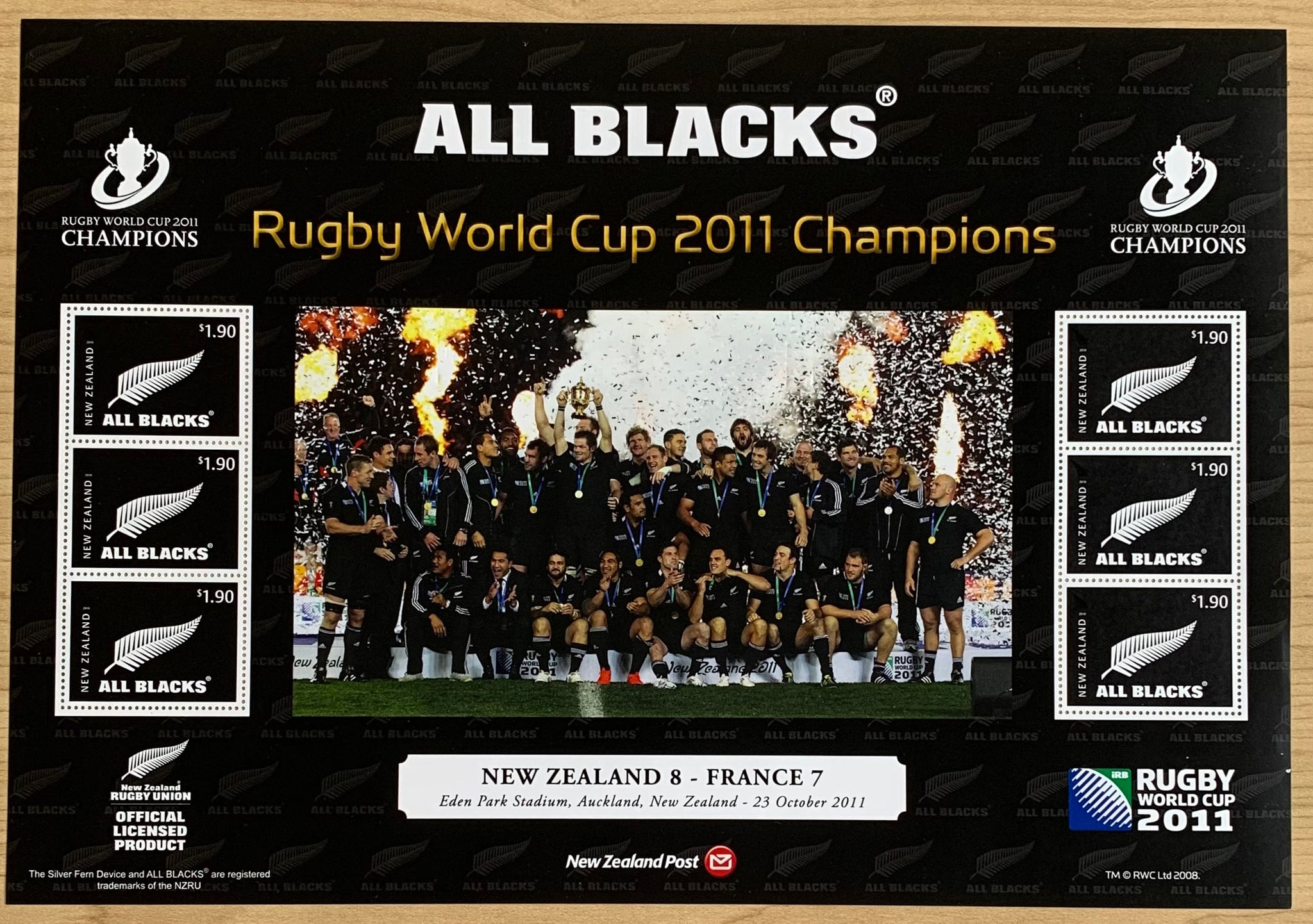 2010 New Zealand Post All Blacks Rugby World Cup 2011 Champions $1.90 stamp sheet