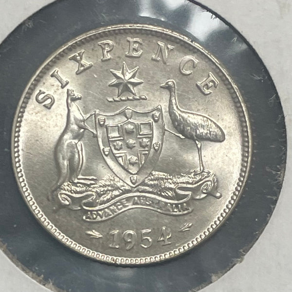 Australia 1954 6d Sixpence Silver Coin Uncirculated Condition
