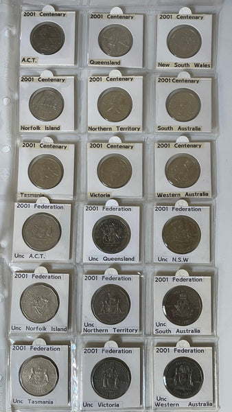 2001 Centenary of Federation Set of 9 States & Territories 20c & 50c Collection