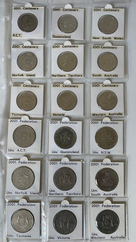 2001 Centenary of Federation Set of 9 States & Territories 20c & 50c Collection