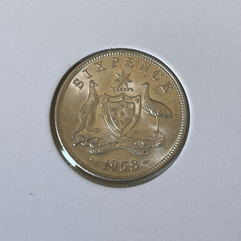 Australia 1958 6d Sixpence Silver Uncirculated Condition