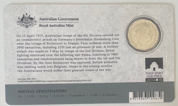 Australia 2017 50c Fifty Cents Battle of Bullecourt Uncirculated Coin