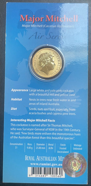 Australia 2011 Royal Australian Mint $1 Air Series Major Mitchell Cockatoo coloured Carded Coin