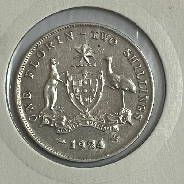 Australia 1924 2/- Florin Two Shillings Silver Coin Very Fine VF