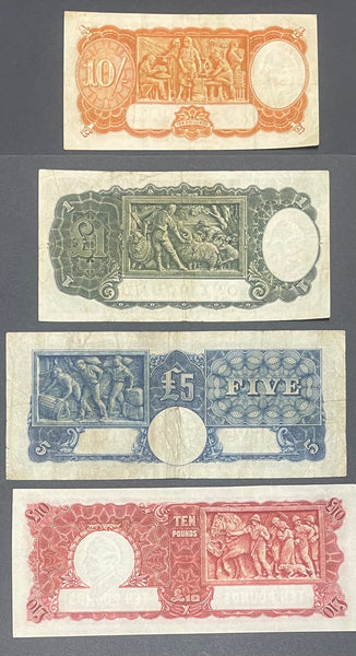 Australia 1938-40 Set of 4  KGV1 Pre Decimal £10, £5, £1 and 10/- Ten Shillings, One, Five  + Ten Pounds Banknotes Sheehan/McFarlane