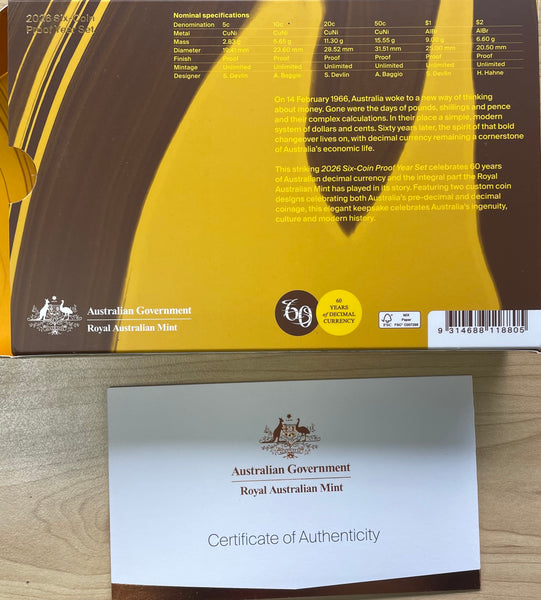 2026 Australian Decimal Currency Sixtieth Anniversary 6 Coin Proof Year Set (Copy)