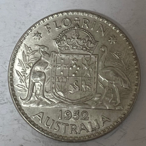 Australia 1952 2/- Florin Silver Coin about Uncirculated