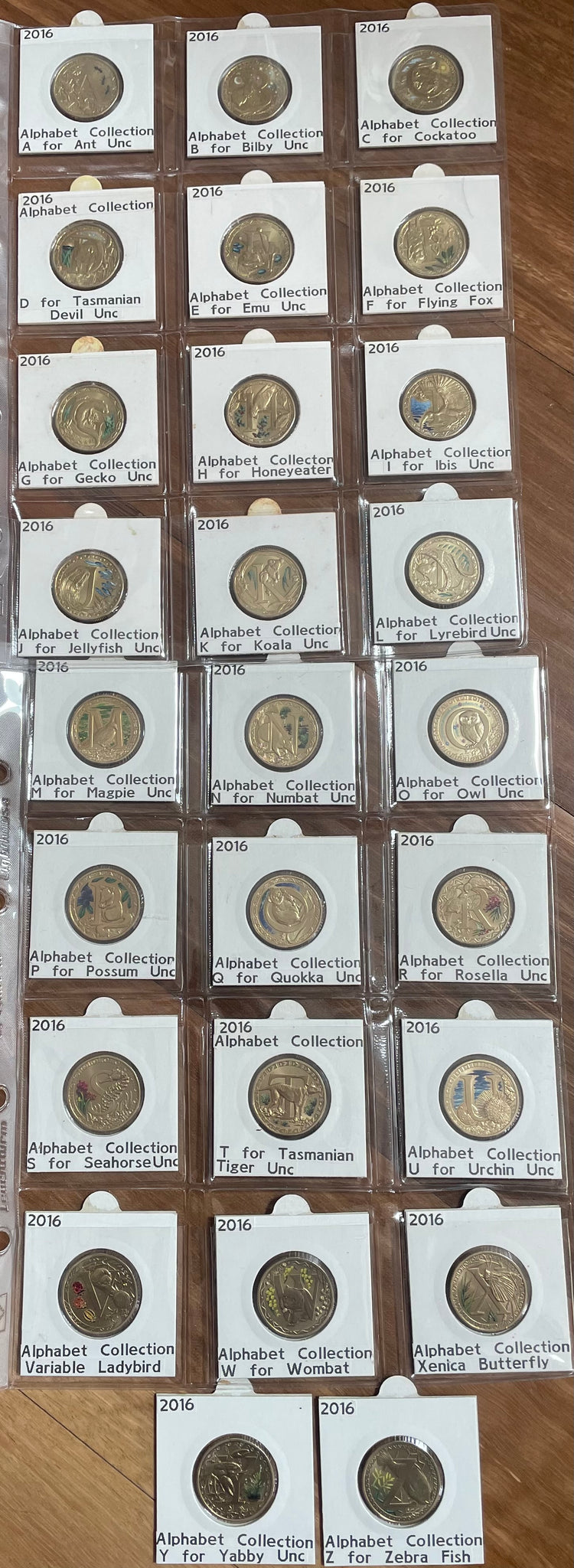 2016 Aussie Alphabet Coloured $1 coin Collection of 26 A to Z coins