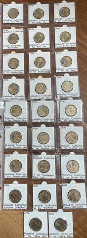 2016 Aussie Alphabet Coloured $1 coin Collection of 26 A to Z coins