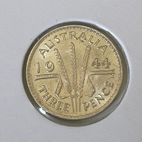 Australia 1944 3d Threepence Silver Coin Uncirculated