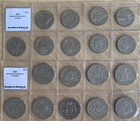 2001 Centenary of Federation Set of 9 States & Territories 20c & 50c Collection