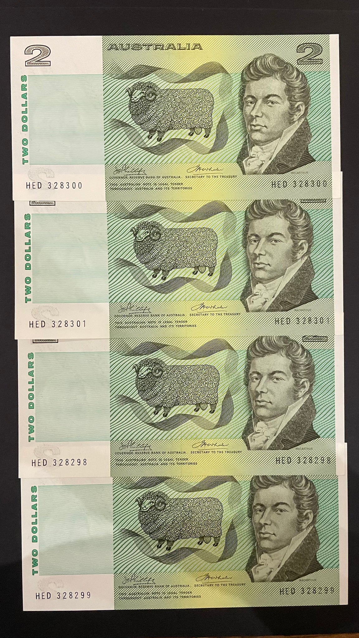 Australia $2 Run Of 4 Consecutive Banknotes aUnc R85