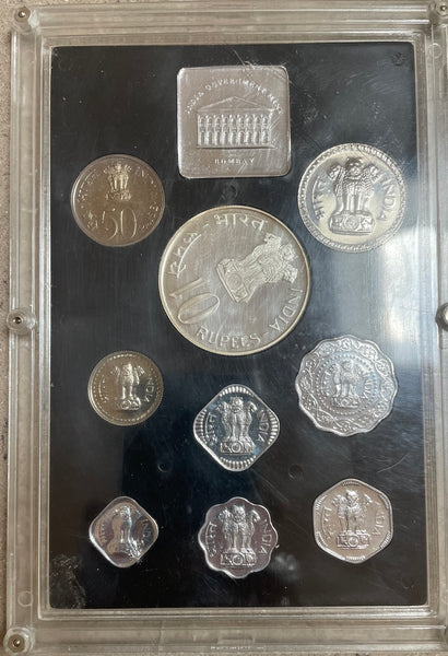 India 1973 9 Coin Proof Set Including Silver 10 Rupee