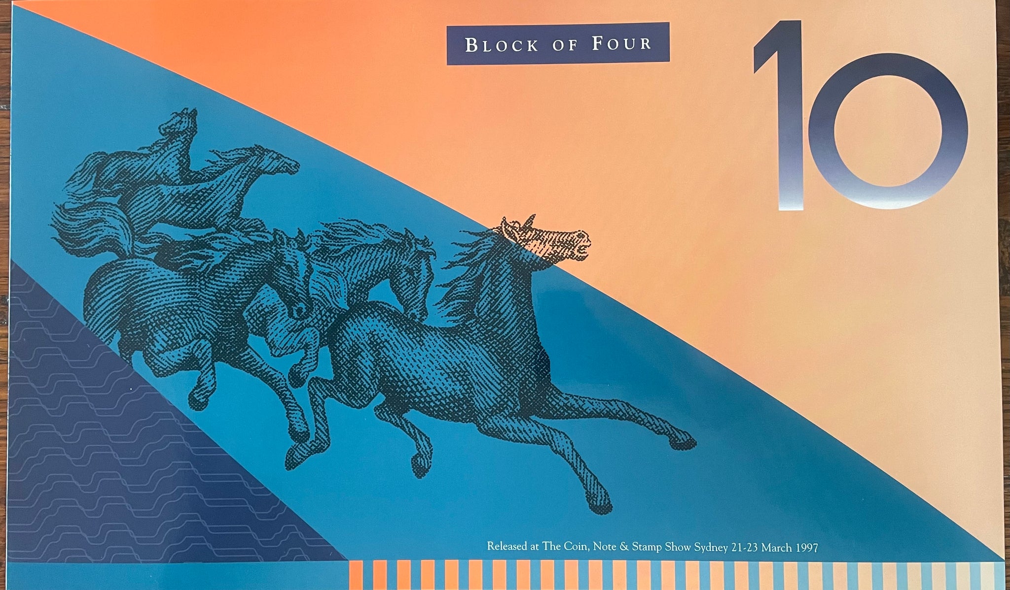 Australia 1997 Sydney Show $10 Polymer Evans/Macfarlane Uncut Block of 4 Banknote Folder