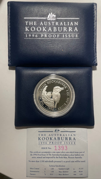 Australia 1996 Perth Mint  $1 Kookaburra Proof 1oz .999 Silver Coin