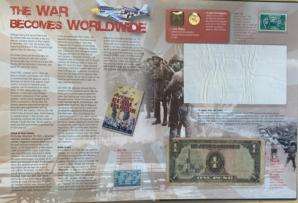 World War II Collection of Banknotes, Stamps and Coins in 20 page Book