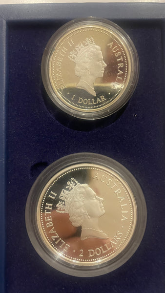 Australia 1997 Perth Mint Kookaburra 1oz & 2oz .999 Silver Proof Coin Set