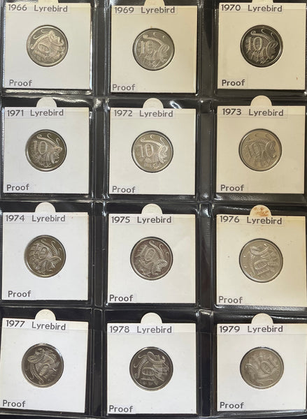 Australian 1966 to 1998 10c Proof Coin Collection Complete